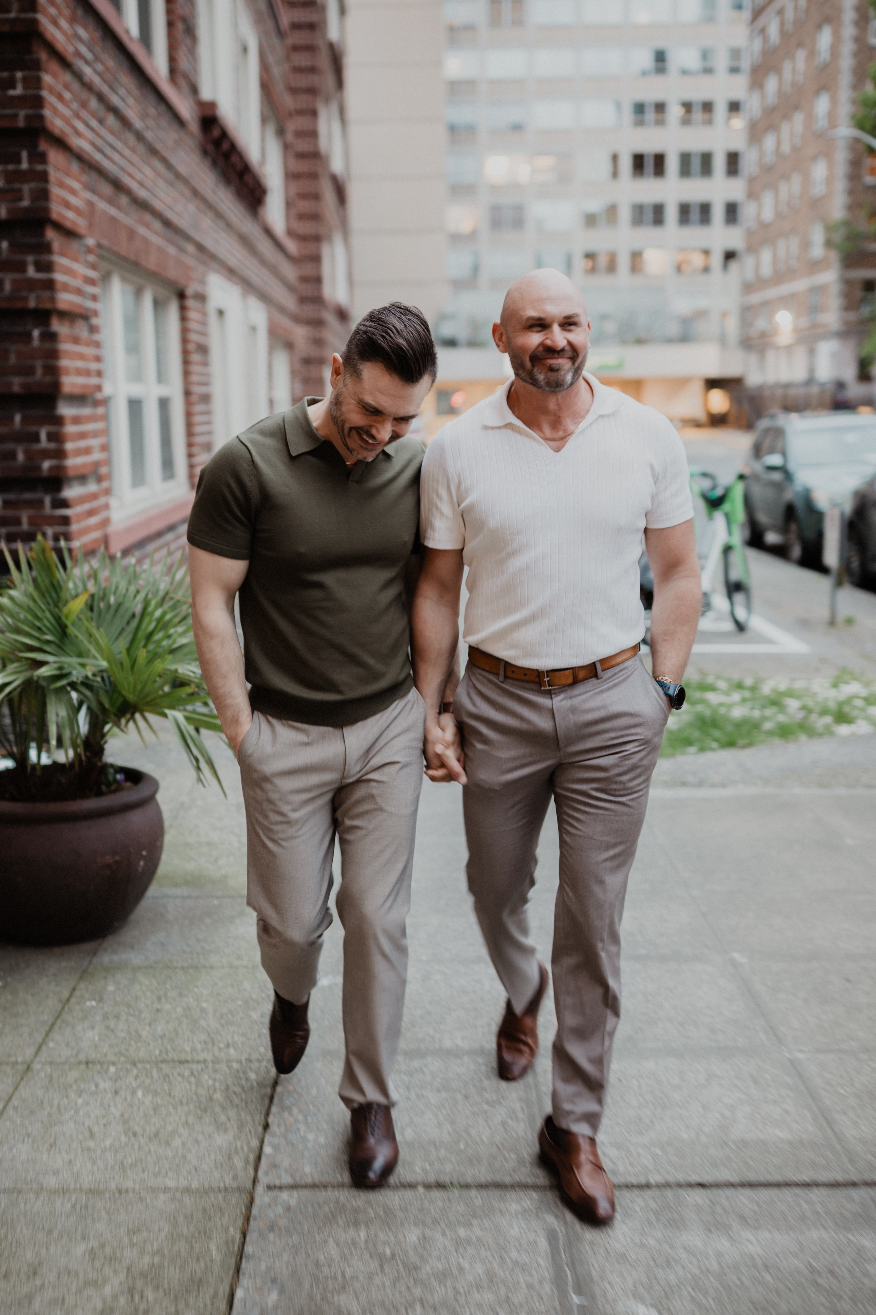 Mark and Jeremy walking together in Seattle